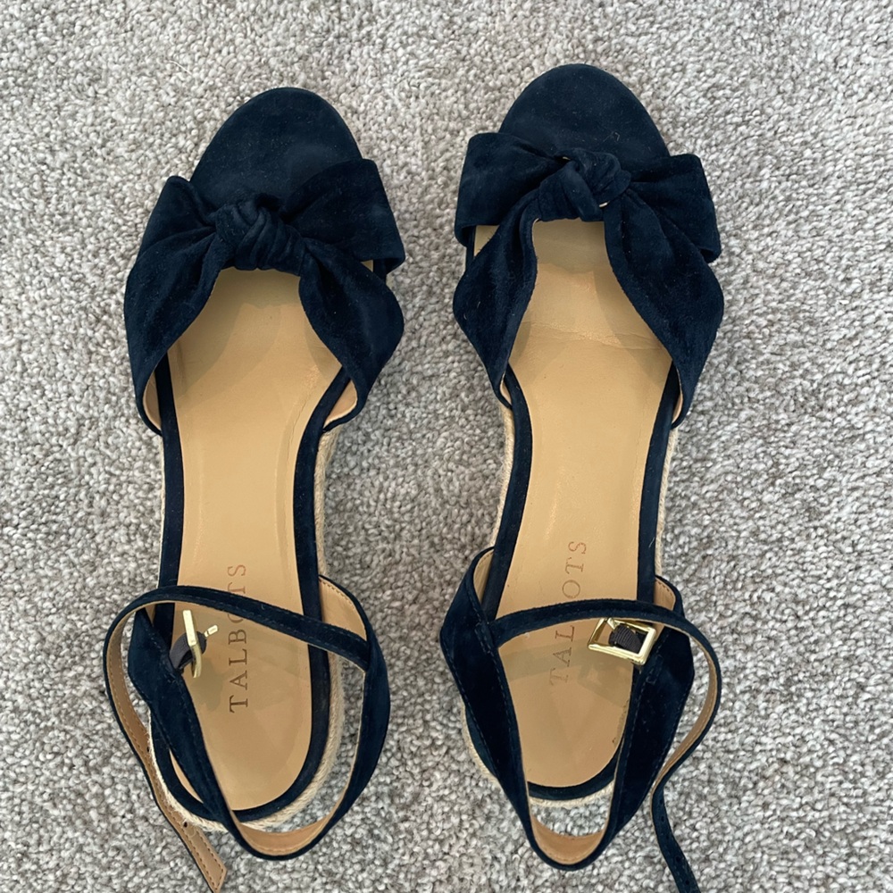 Talbots Navy Knot Front Espadrille Wedge Sandals - Picture 2 of 4